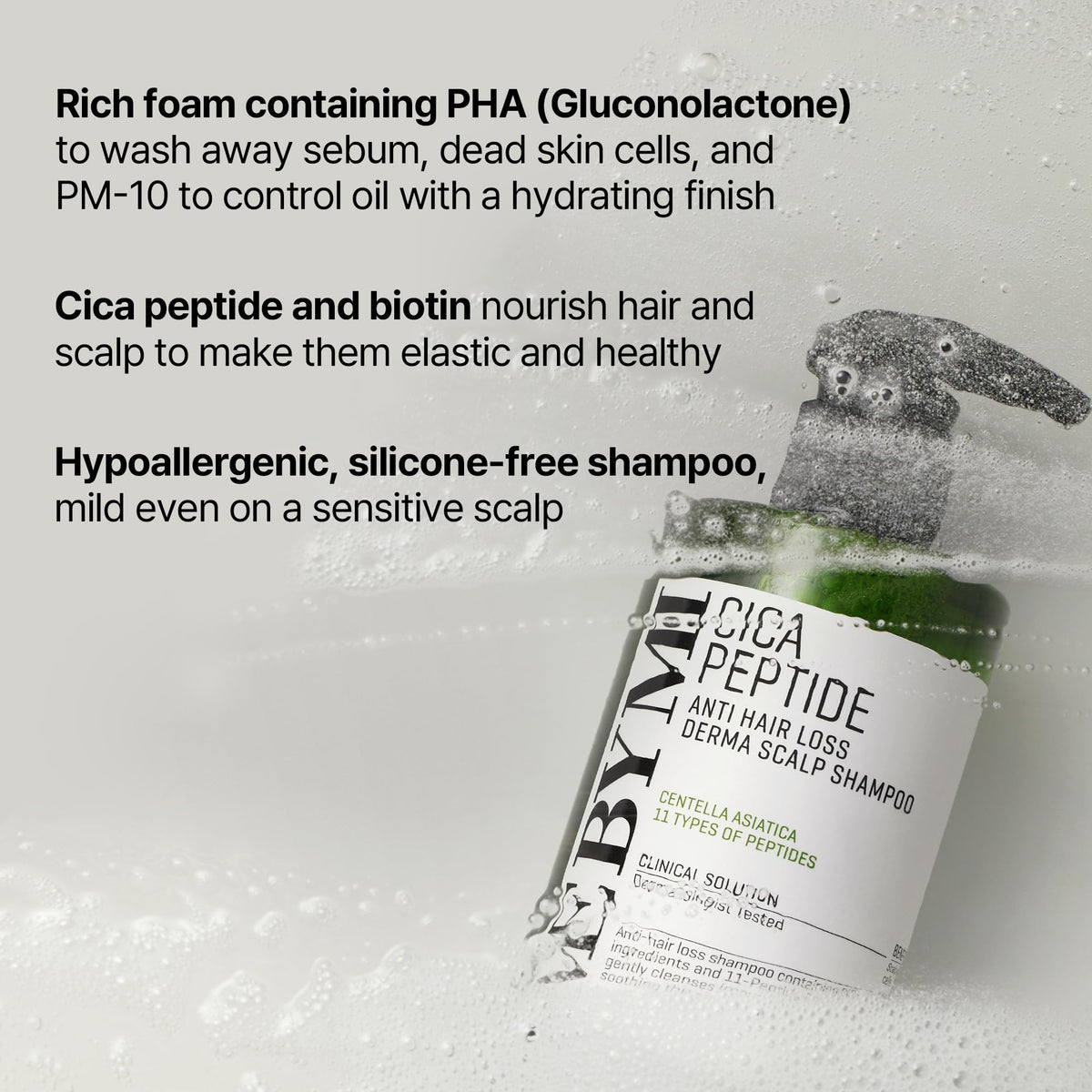 SOME BY MI Cica Peptide Derma Scalp Shampoo application on scalp suggests soothing care.