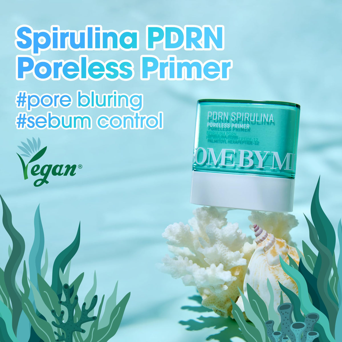 SOME BY MI PDRN Spirulina primer packaging highlights vegan formula.