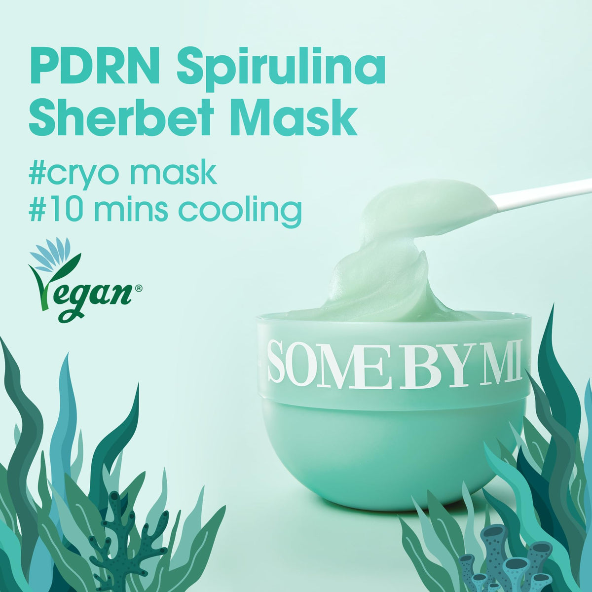 SOME BY MI PDRN Spirulina Sherbet Mask spatula blends powder into a refreshing sherbet texture.