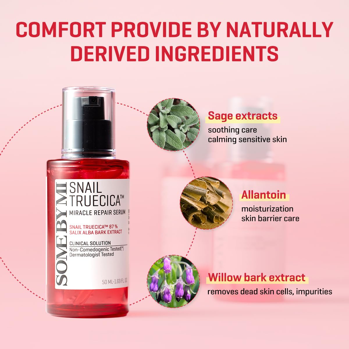 Label detail of SOME BY MI Snail Trucica Serum highlighting ingredients.