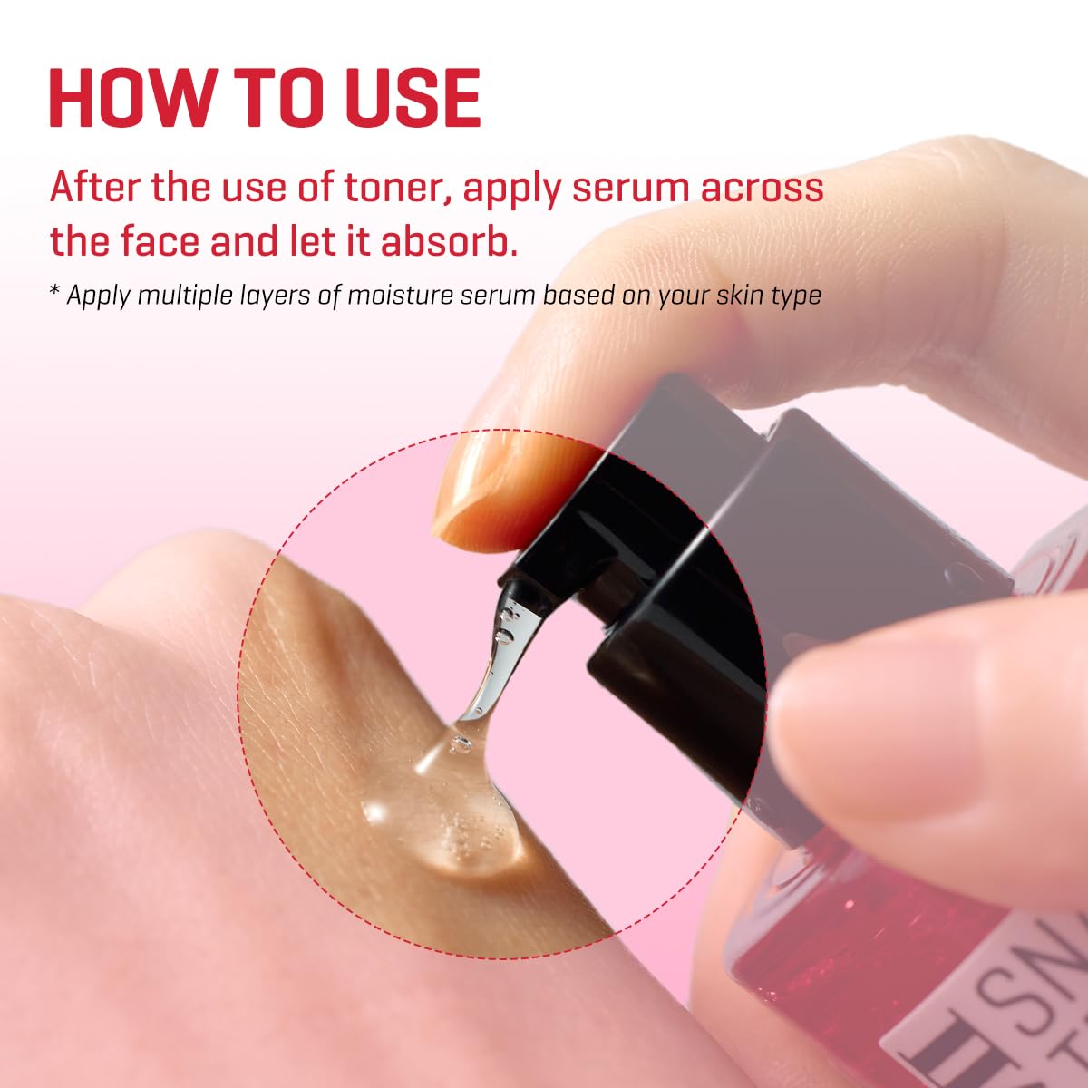 Swatch showing SOME BY MI Snail Trucica Serum on skin for hydration.
