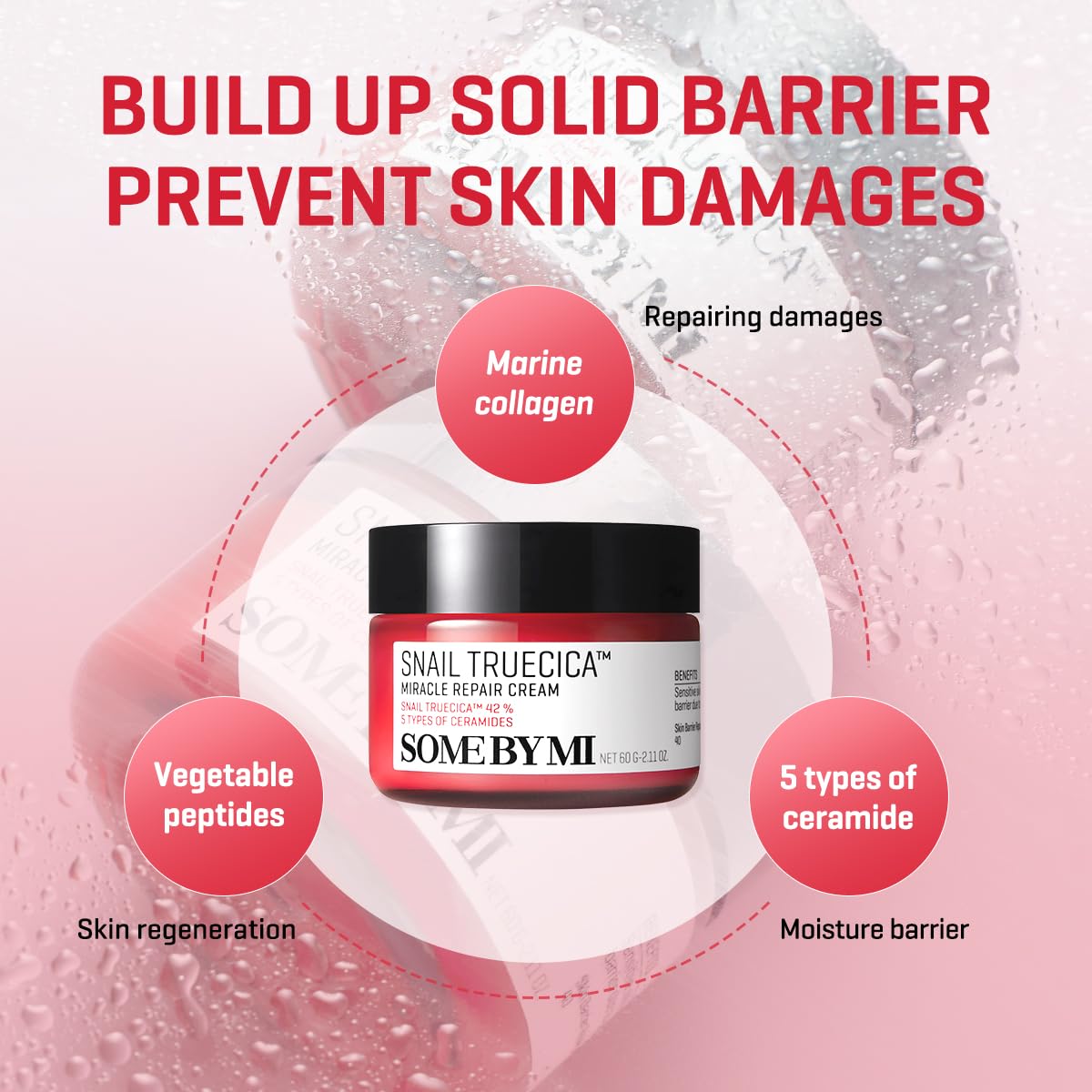 SOME BY MI Snail Truecica Miracle Repair Cream front label highlighting calming formula