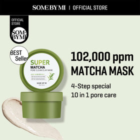 SOME BY MI Super Matcha Pore Clean Clay Mask jar closeup showing rich texture for exfoliation
