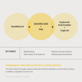 Infographic-style ingredients of SOME BY MI Yuja Niacin Brightening Cleanser with yuja and niacinamide
