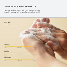 Texture closeup of SOME BY MI Yuja Niacin Brightening Cleanser on fingertips