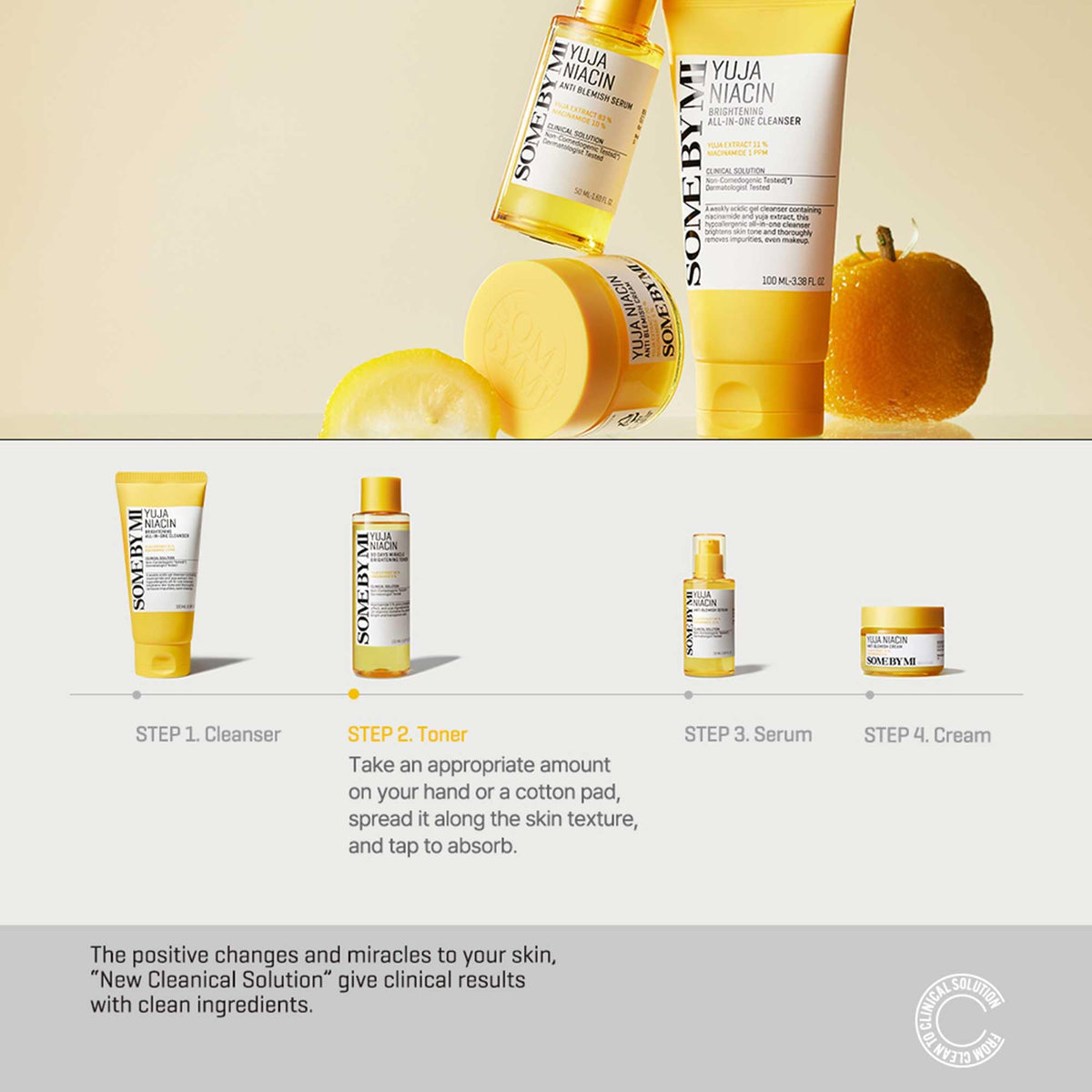 SOME BY MI Yuja Niacin Toner being applied as part of daily routine