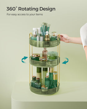 SONGMICS rotating lazy Susan provides 360-degree accessibility for cosmetics.