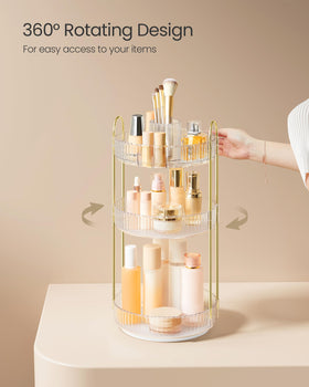 SONGMICS makeup organizer compartments for foundation, lipstick, and perfume.
