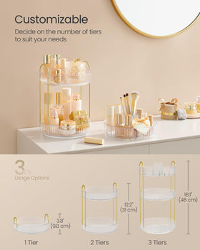 SONGMICS makeup organizer lower shelf adds extra storage for tools.