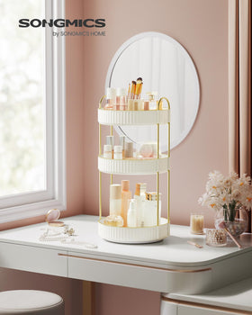 SONGMICS makeup organizer side view shows easy access during routine makeup application.