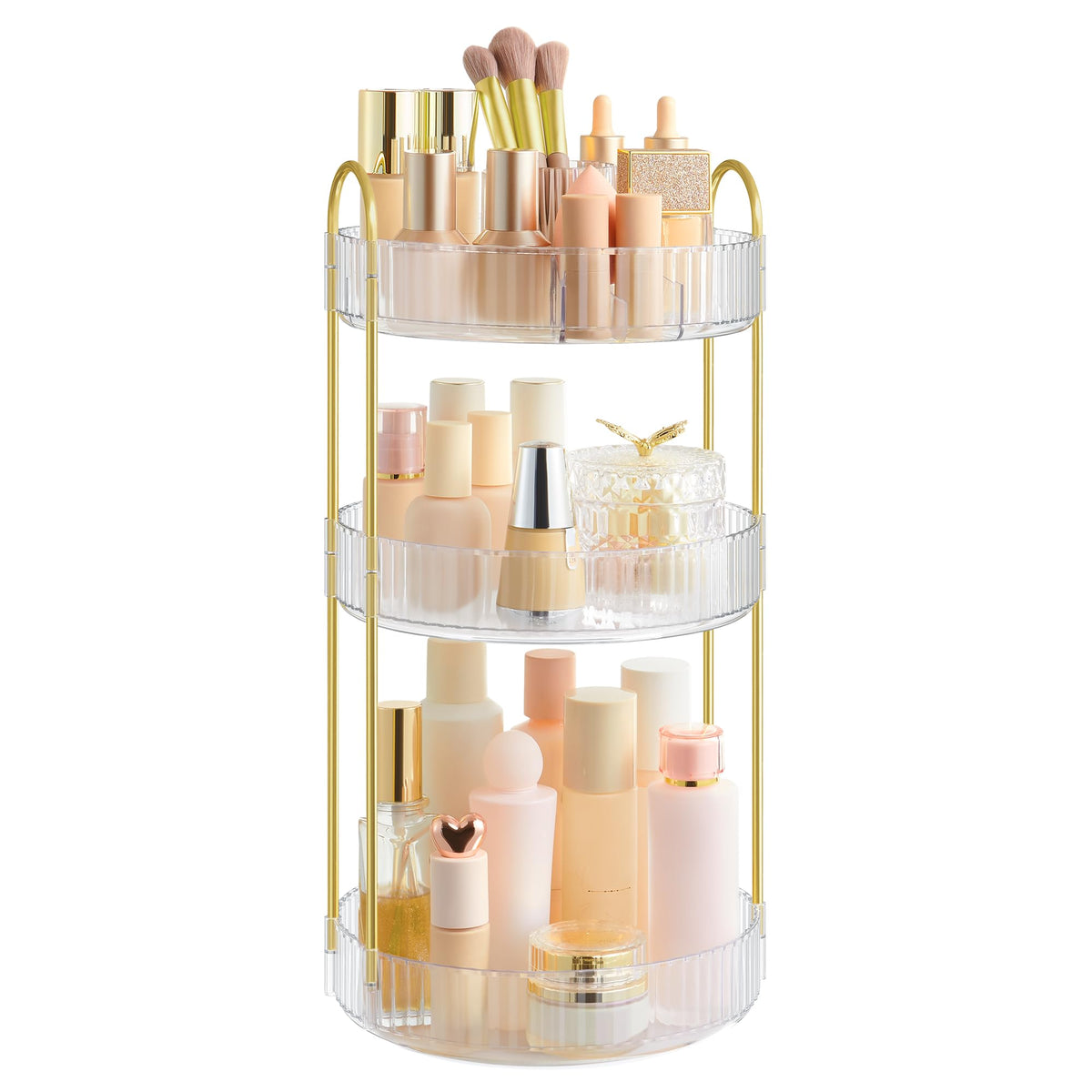 SONGMICS makeup organizer top view with clear compartments for easy access.