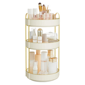 SONGMICS makeup organizer 3-tier rotating top view keeps foundations neatly organized.