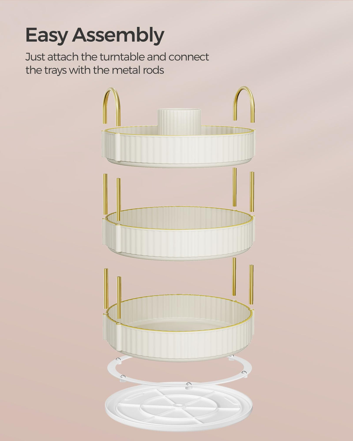 SONGMICS makeup organizer rotating keeps vanity essentials accessible and tidy during routines.