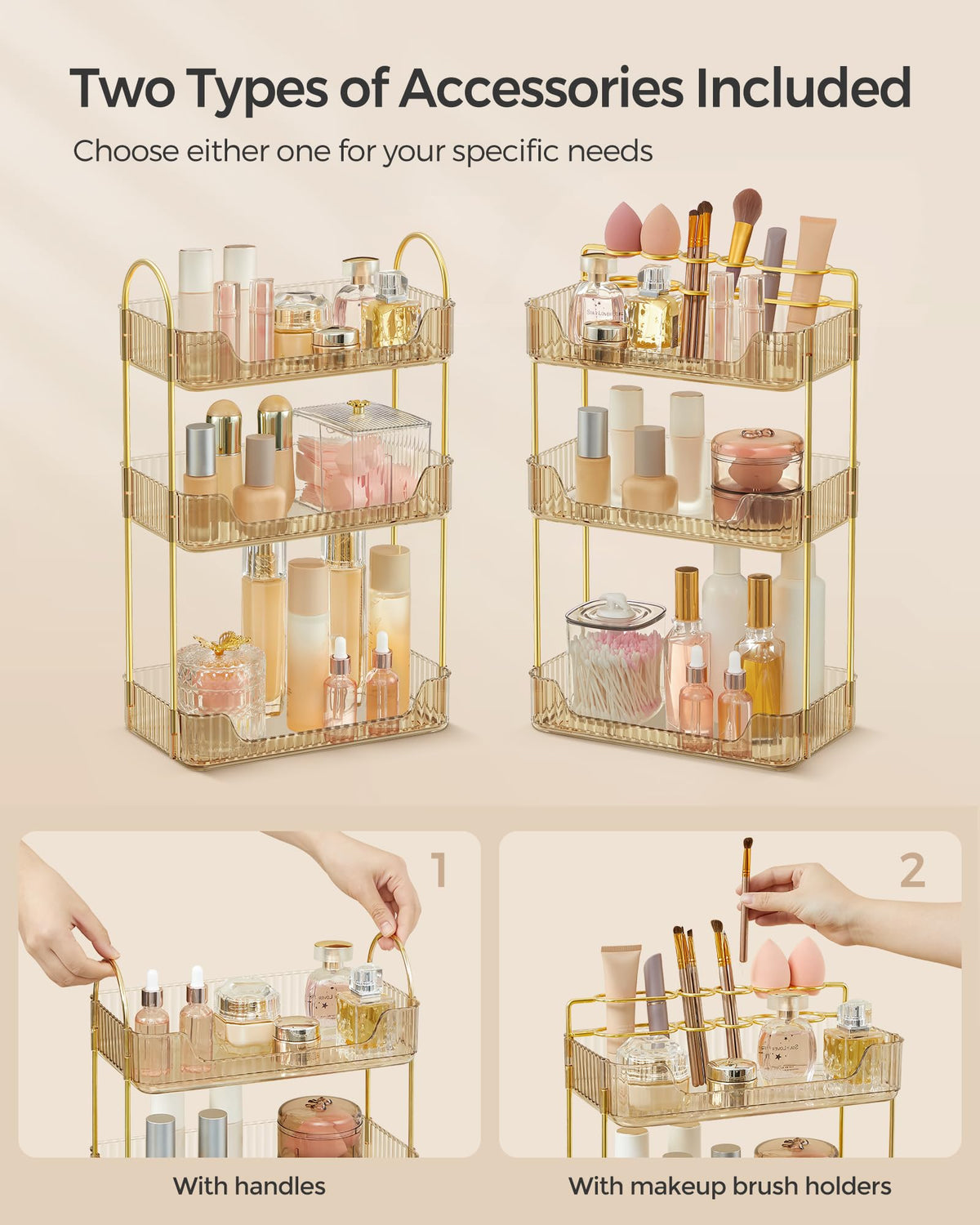 SONGMICS skincare and makeup storage with a 3-tier design for accessible counter organization.