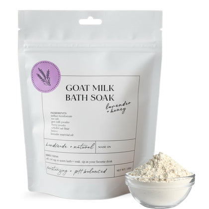 Sonshine Minerals Goat Milk Bath Soak bottle shows a soothing, moisturizing bath ritual