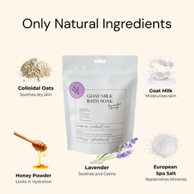 Closeup of Sonshine Minerals label on Goat Milk Bath Soak for sensitive skin