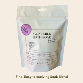 Pouring Sonshine Minerals Goat Milk Bath Soak into bathwater for a creamy experience