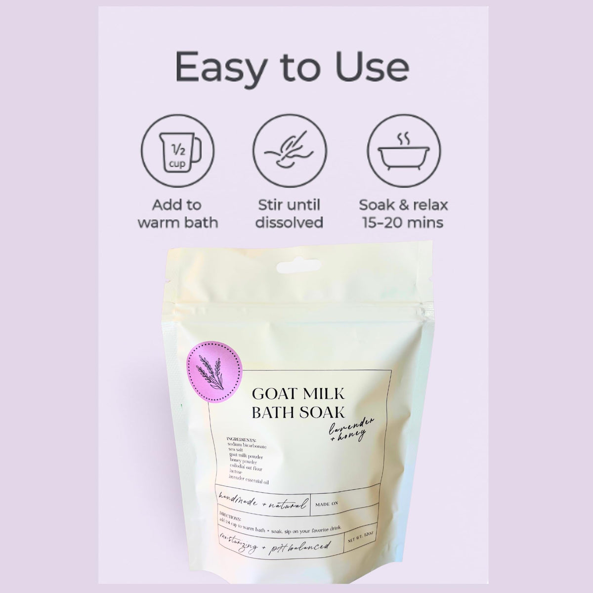 Scoop of Sonshine Minerals Goat Milk Bath Soak ready for easy dosing