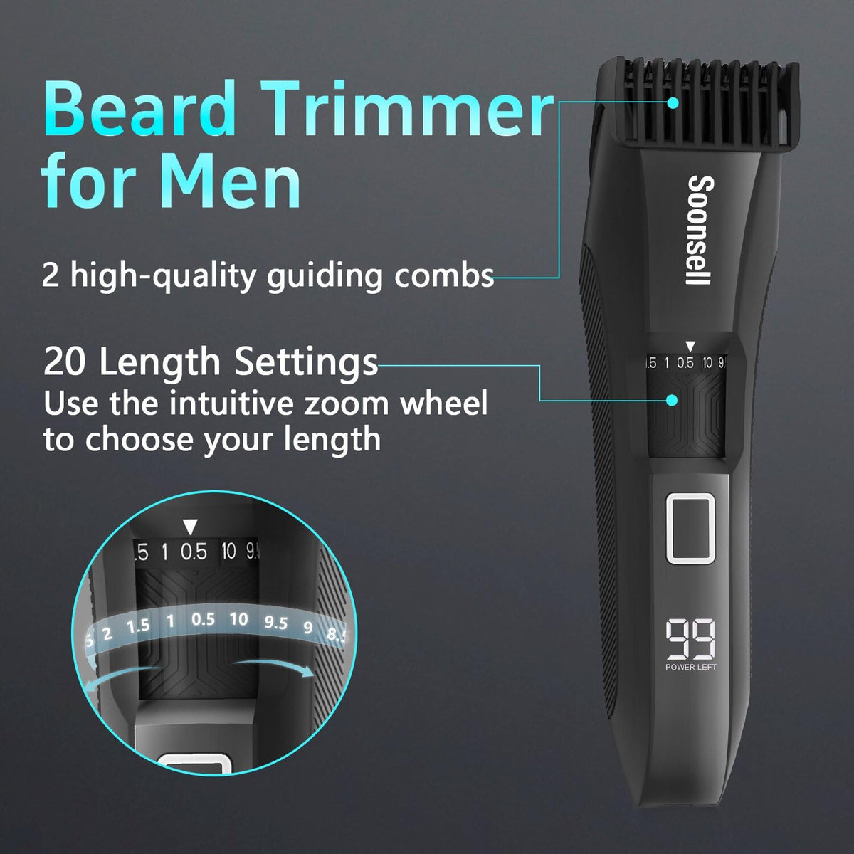 Soonsell Manscape body trimmer with LED light for clear grooming in any light.