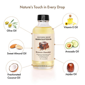 Soothing House brownie chocolate body oil damp-hair-gloss adds shine and tames frizz.