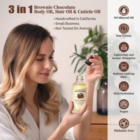 Soothing House brownie chocolate body oil quick-absorbing formula leaves no greasy residue.