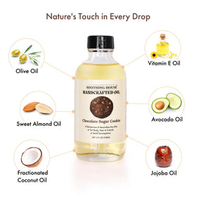 Soothing House Chocolate Sugar Cookie Body Oil cuticle nourishment closeup.