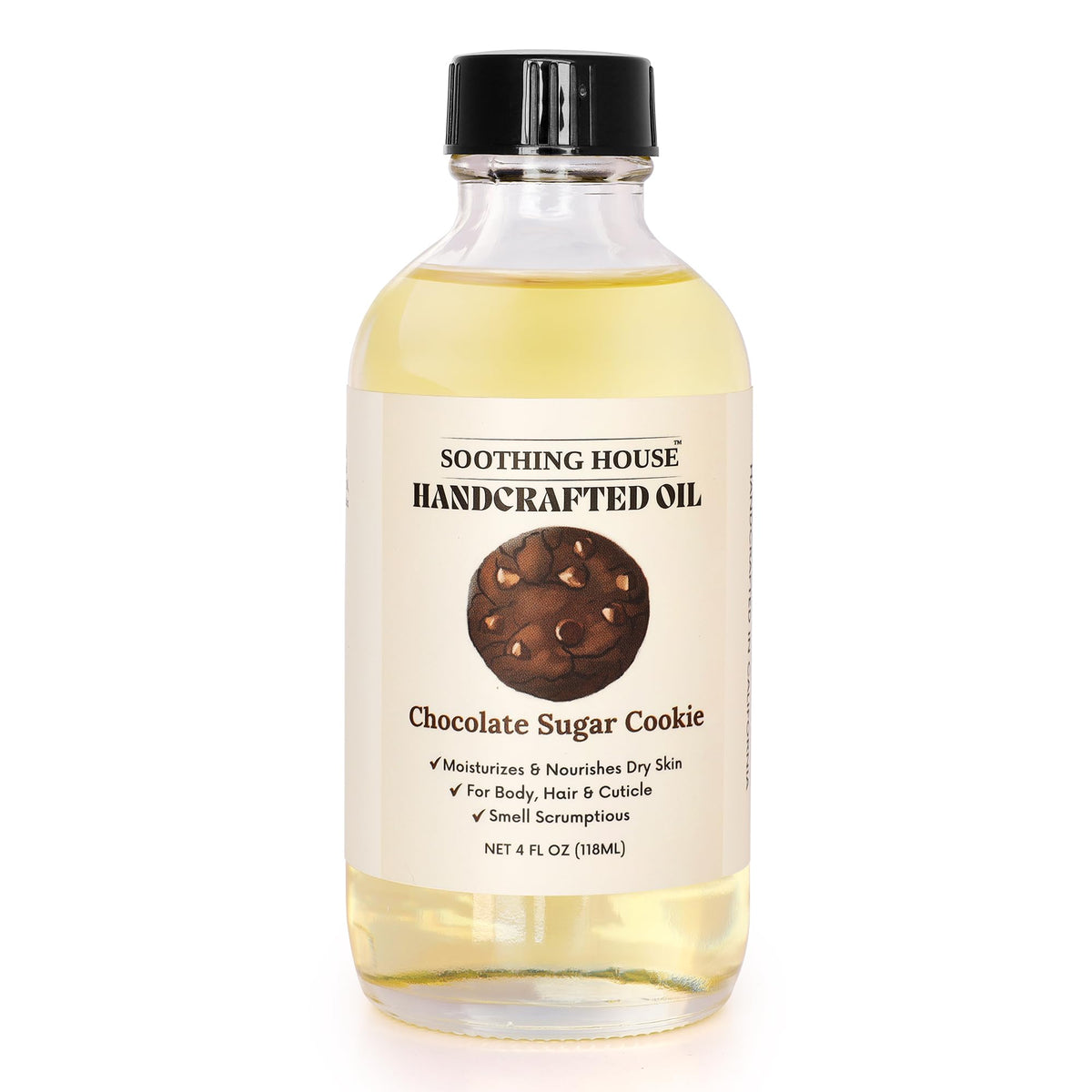 Soothing House Chocolate Sugar Cookie Body Oil pour demonstrates fast-absorbing shine.