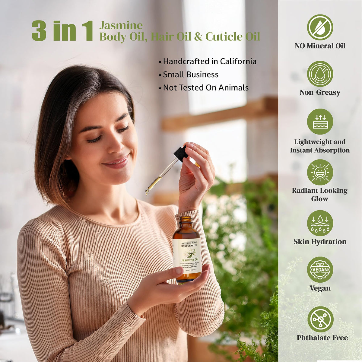 Soothing House Jasmine Oil glow on skin evokes dewy, healthy luster.