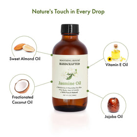 Soothing House Jasmine Oil pour captures fast-absorbing hydration for hair and cuticles.