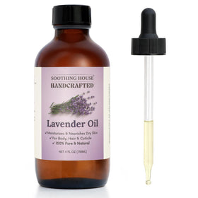 Soothing House Lavender After-Shower Oil bottle shows lightweight hydration for dry skin