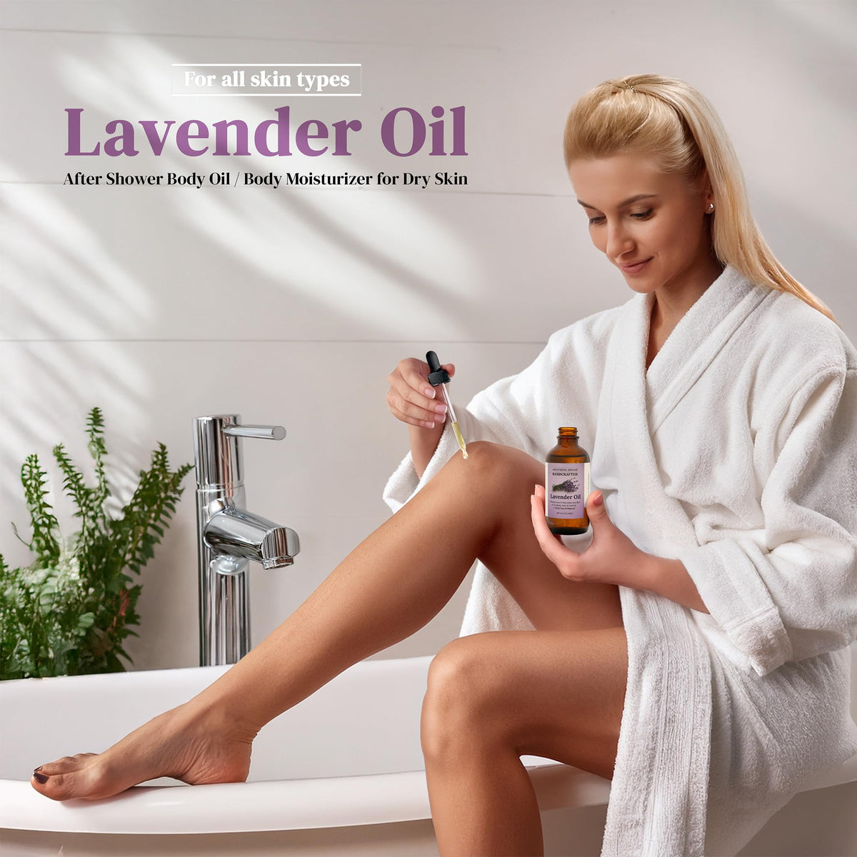 Soothing House Lavender After-Shower Oil pump dispensing for easy use