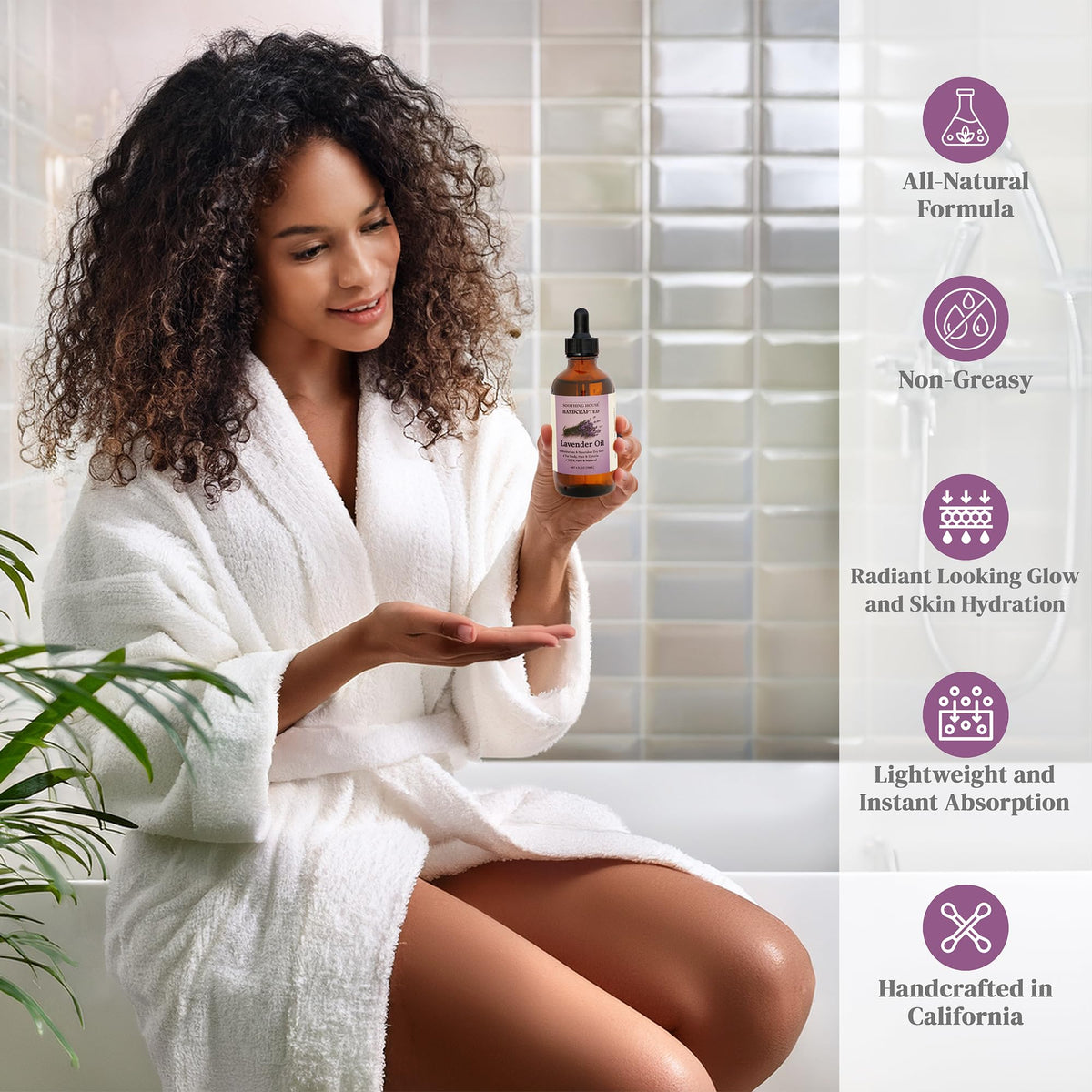 Soothing House Lavender After-Shower Oil texture close-up reveals non-greasy finish