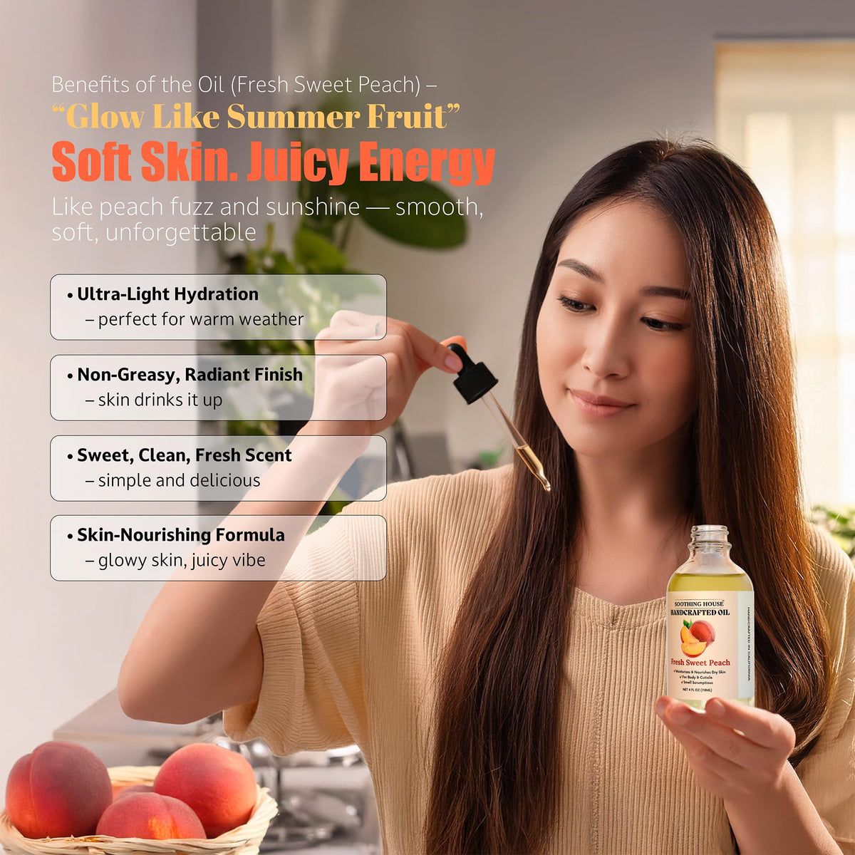 Soothing House Peach scent lingers lightly after use.