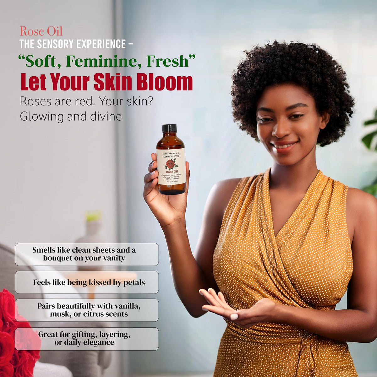 Soothing House Rose Body Oil compact-packaging showcases portability and travel-friendly skincare