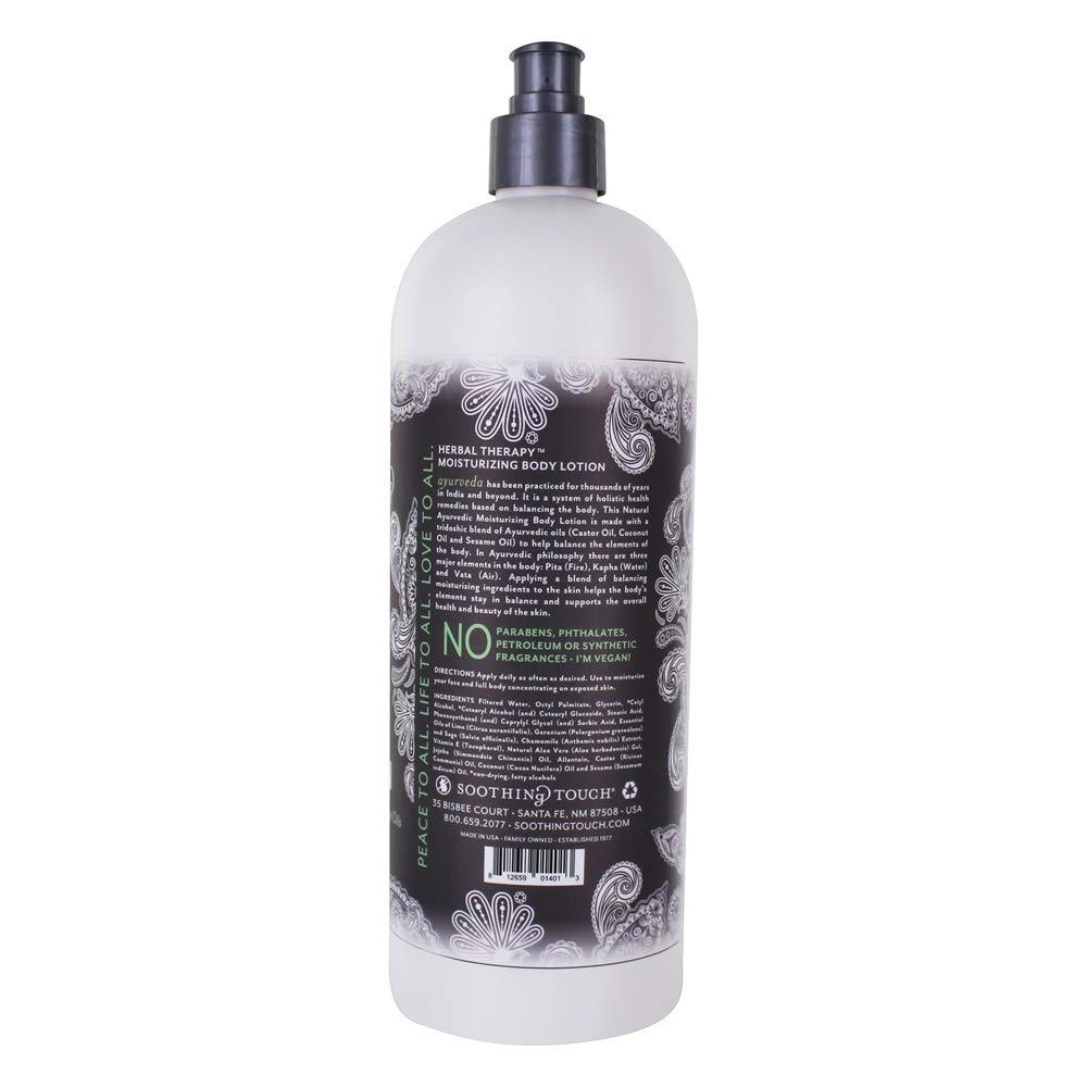 Soothing Touch Desert Sage label closeup highlights Ayurvedic oils for nourishing skin