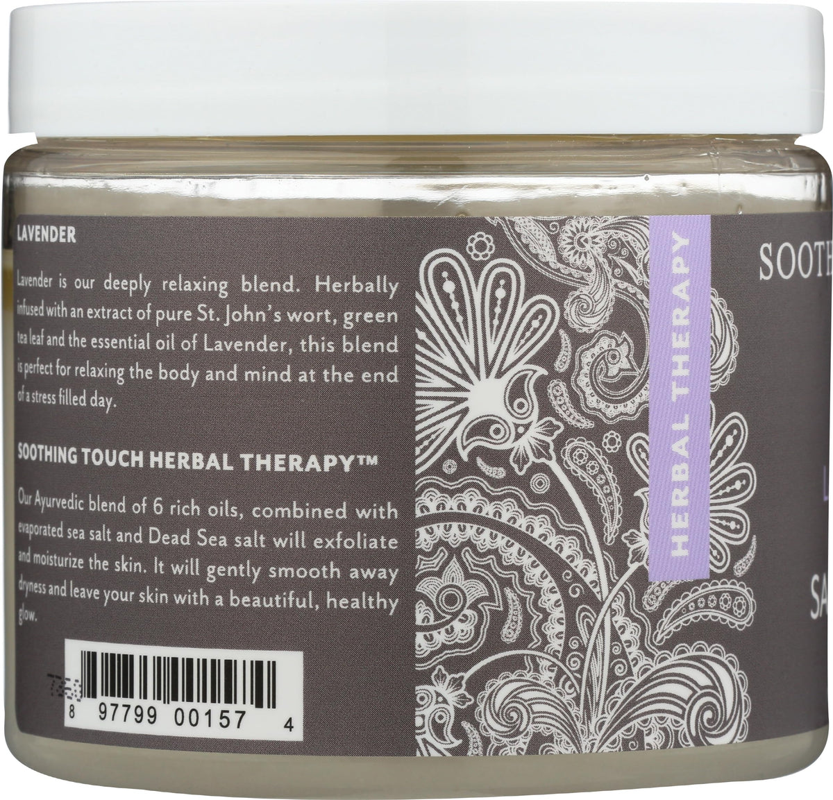 Soothing Touch Lavender Salt Scrub shower scene emphasizes skin refreshment.