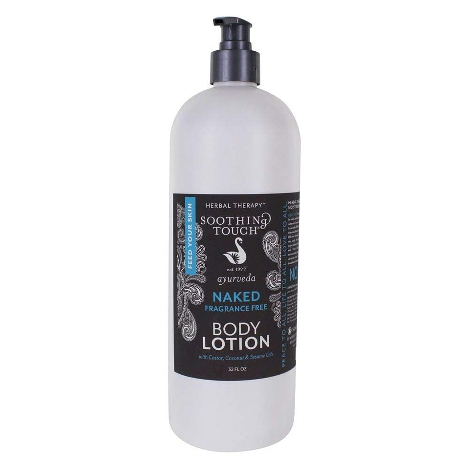 Soothing Touch Naked Body Lotion bottle with fragrance-free hydration for sensitive skin.