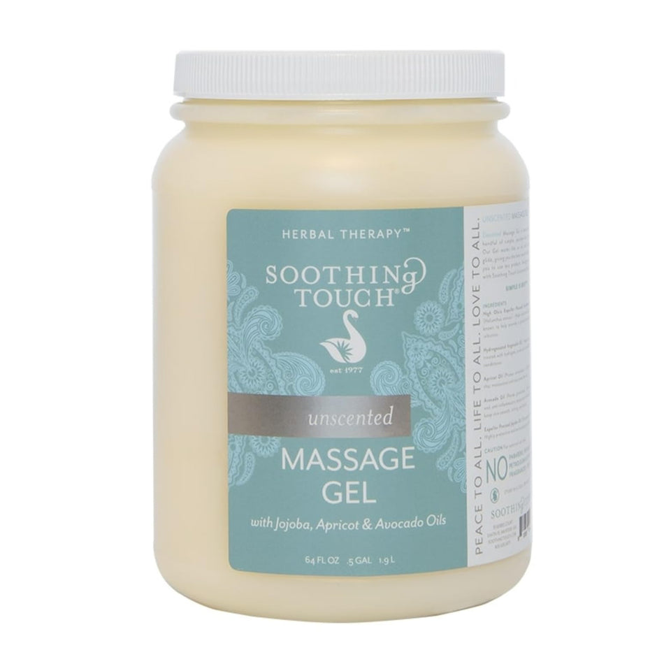 Soothing Touch Unscented Massage Gel 64 oz offers long glide for smooth massages.