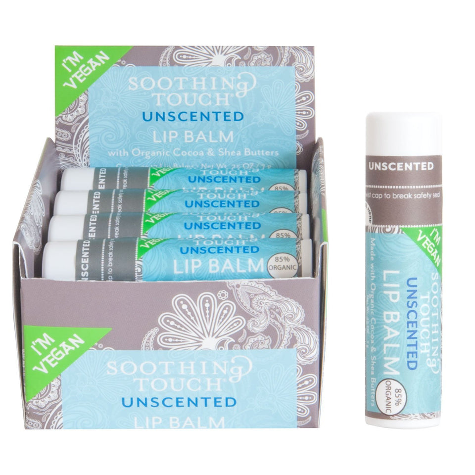 Soothing Touch unscented vegan lip balm jar for long-lasting moisture on dry lips