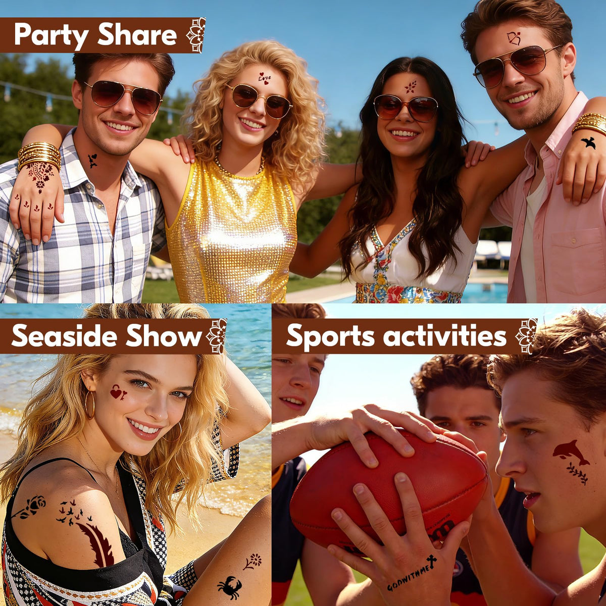 SOOVSY festival ready temporary tattoos last with waterproof ink after application.
