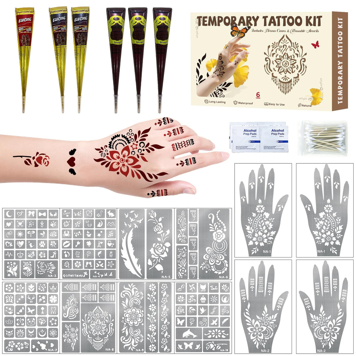 SOOVSY 136 piece stencil kit with large hand stencil for detailed festival body art.