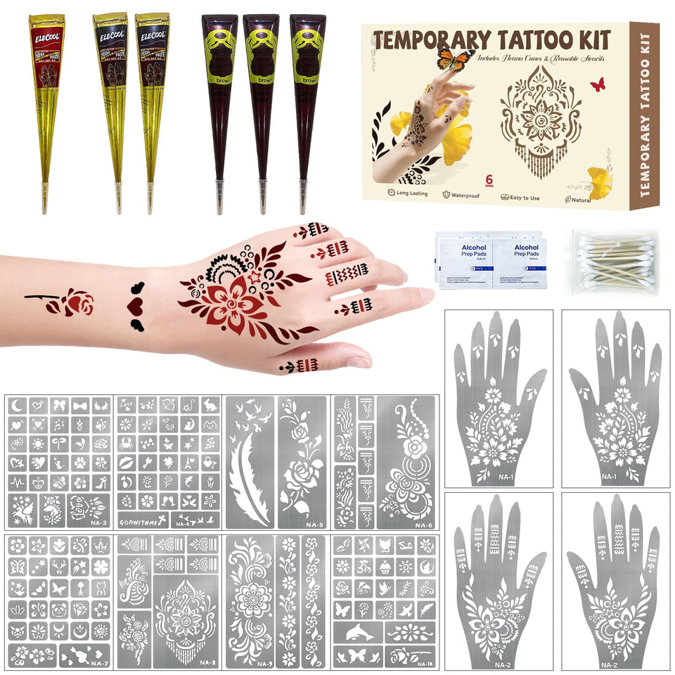 SOOVSY 136 piece stencil kit with large hand stencil for detailed festival body art.