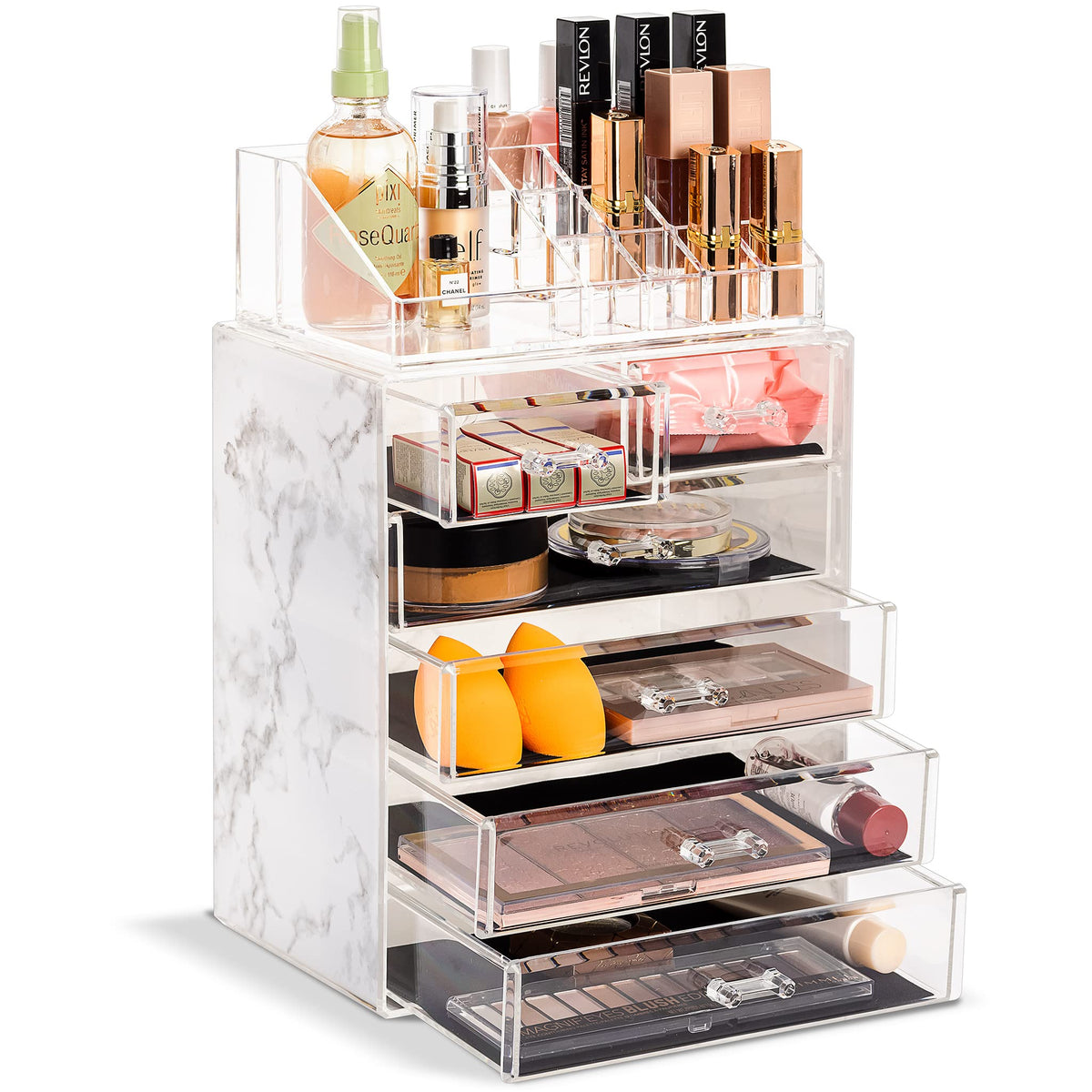 Sorbus acrylic makeup organizer with six drawers offers organized vanity storage
