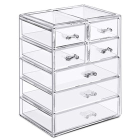 Sorbus acrylic makeup organizer with seven drawers offers quick, at-a-glance access.