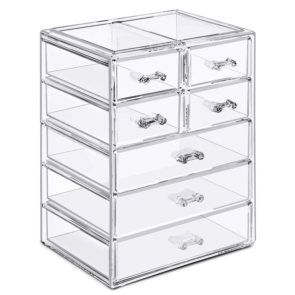 Sorbus acrylic makeup organizer with seven drawers offers quick, at-a-glance access.