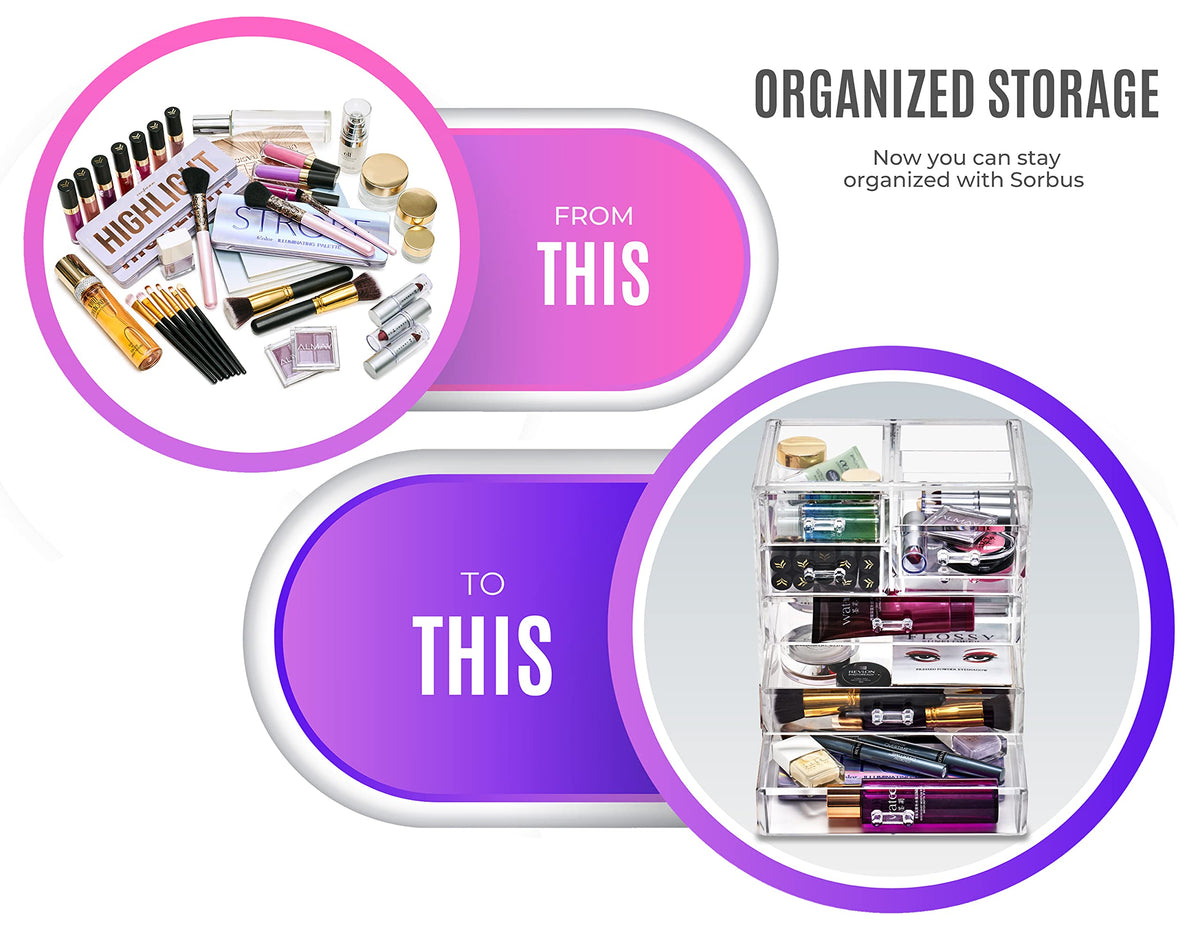 Sorbus brush-drawer keeps brushes organized and ready for daily makeup.