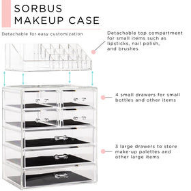 Sorbus acrylic organizer showcases brush drawer for tidy tool storage.