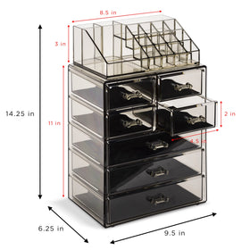 Sorbus seven-drawer layout designed for cosmetics, brushes, and jewelry within reach.
