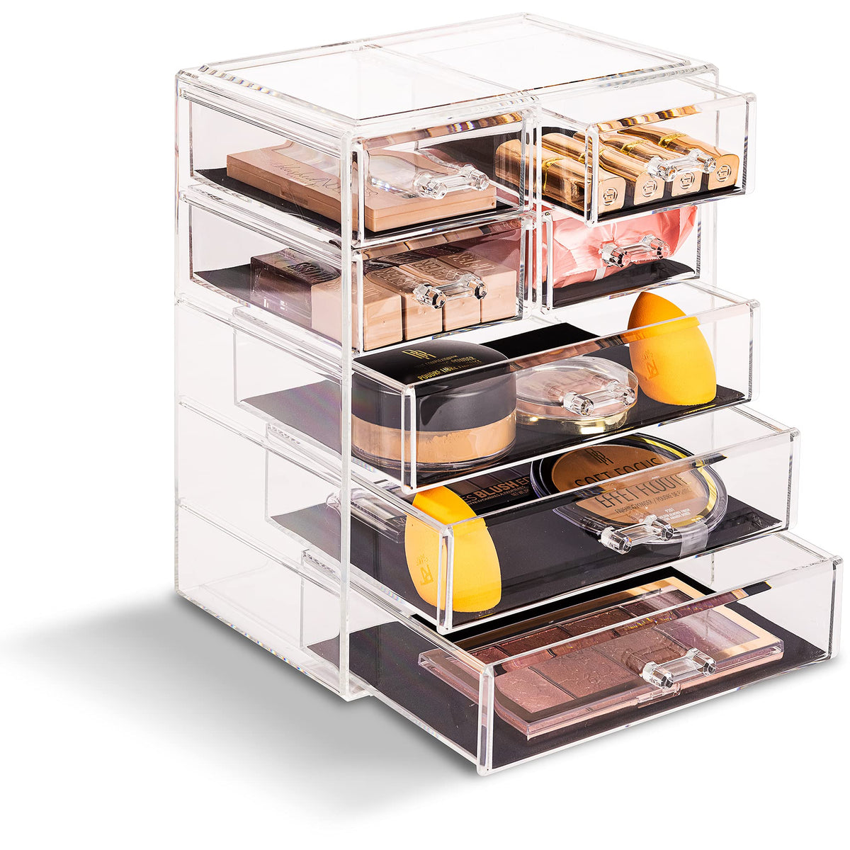 Sorbus lipstick-drawer stores tubes neatly for easy selection during touch-ups.