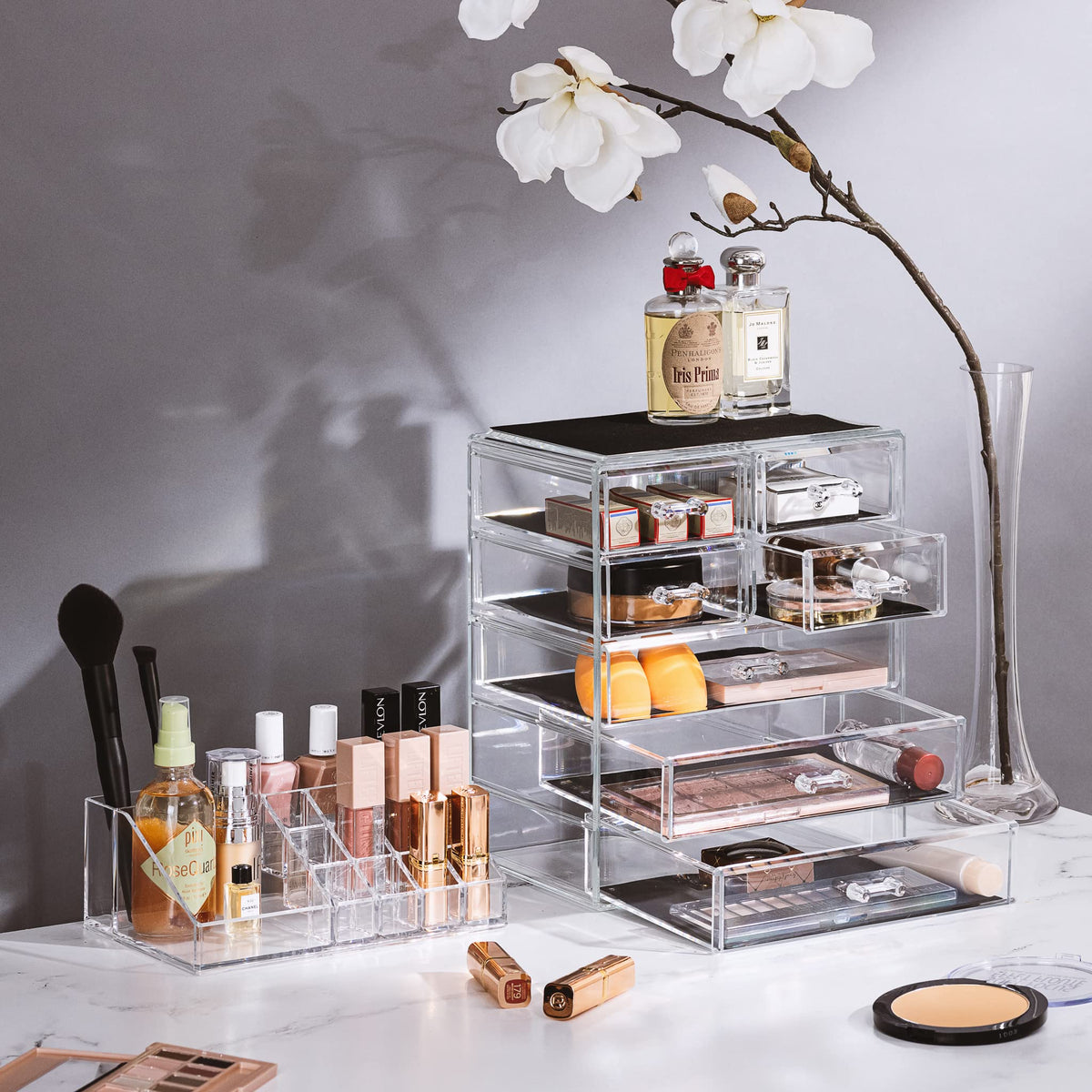 Sorbus lip product slots in the top drawer for quick access to lipsticks.